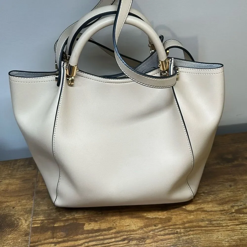 Marc New‎ York Andrew Marc Floral Laser Cut Tote Bag Cream Off White with Pouch